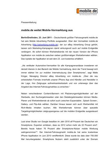 mobile.de weitet Mobile-Vermarktung aus - mobile.de Advertising