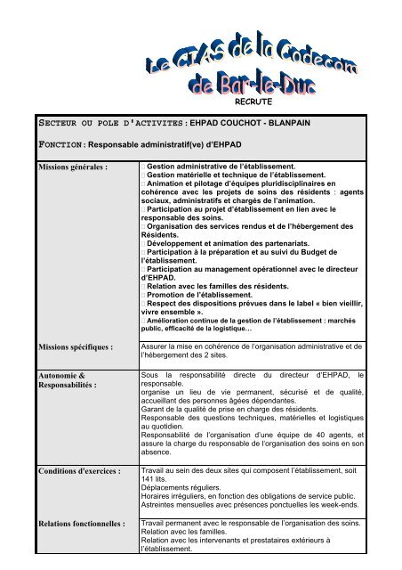 Responsable administratif(ve) d'EHPAD Missions gÃ©n - Bar-le-Duc