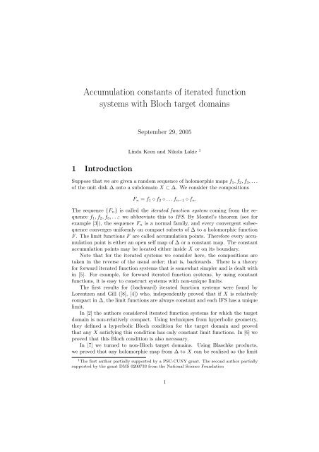 Accumulation constants of iterated function systems with ... - CUNY