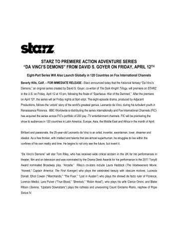 Press Release, Da Vinici's Demons - Starz