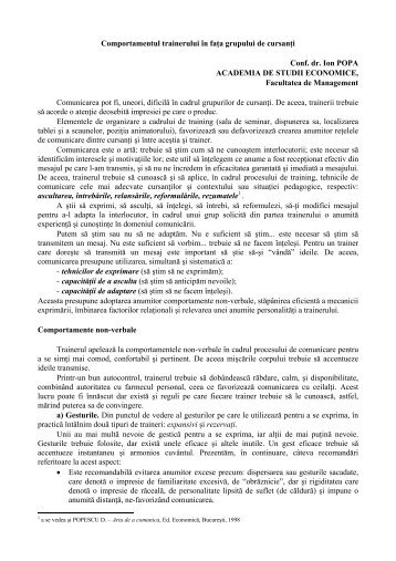 Comportamentul trainerului in fata grupului de cursanti