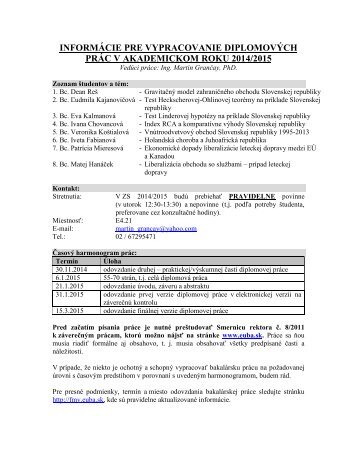 InformÃ¡cie pre diplomantov 2013/2014