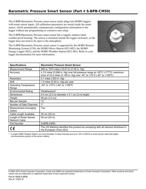 Barometric Pressure Smart Sensor (Part # S-BPB-CM50)