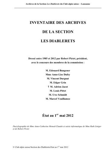 inventaire des archives de la section les diablerets - Club Alpin ...