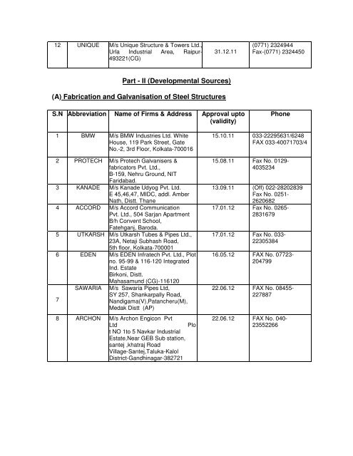 Approved Sources of Fabricated and Galvanized Steel Structures ...