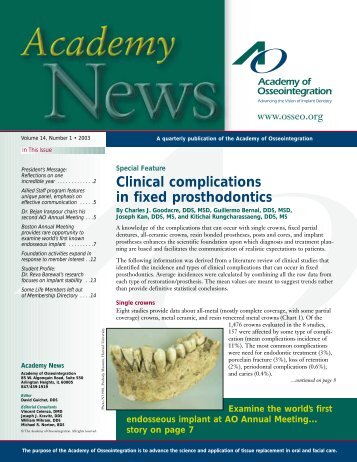 Clinical complications in fixed prosthodontics - Academy of ...