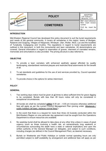 POLICY CEMETERIES - Mid Western Regional Council