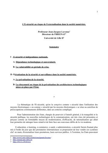 'E-sÃ©curitÃ© au risque de l'externalisation dans la sociÃ©tÃ© numÃ©risÃ©e