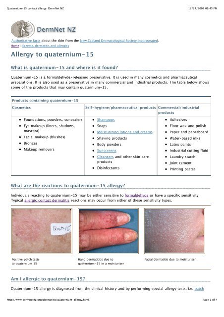 Quaternium-15 contact allergy. DermNet NZ