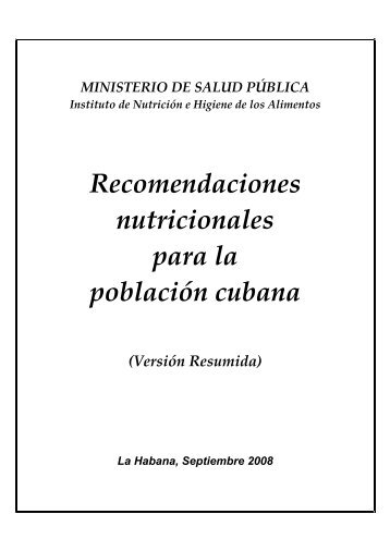 Recomendaciones nutricionales para la poblaciÃ³n cubana