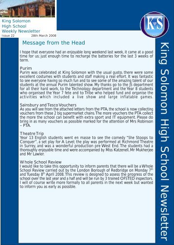 King Solomon High School Newsletter