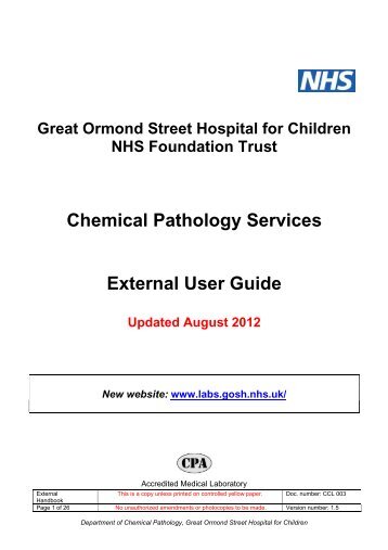 Chemical Pathology Services External User Guide - Great Ormond ...
