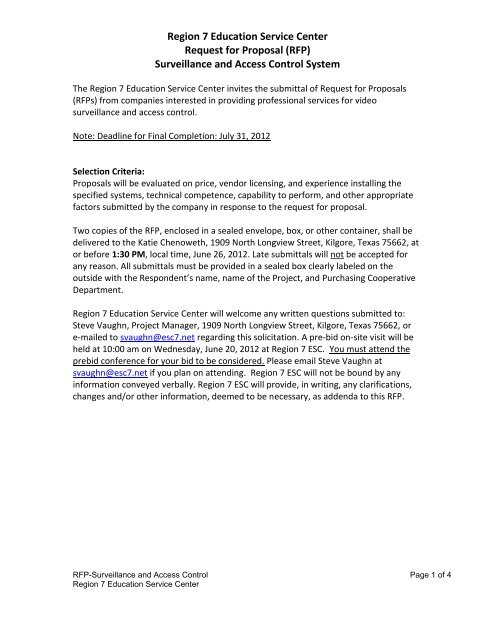 (RFP) Surveillance and Access Control System - Region VII ...