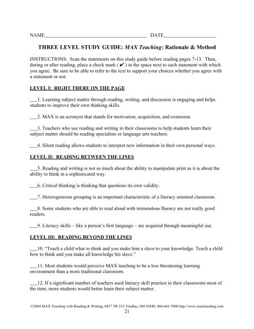 MAX Teaching with Reading and Writing - Ects.org