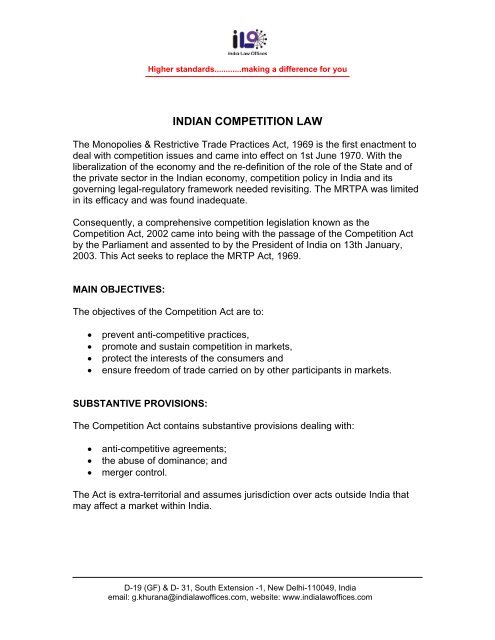 INDIAN COMPETITION LAW - India Law Offices