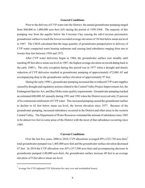 Deep Groundwater Conditions Report - Westlands Water District