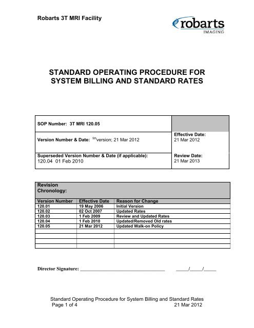 3T MRI SOP System Billing and Standard Rates ... - Robarts Imaging