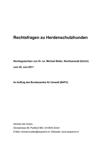 Rechtsfragen zu Herdenschutzhunden - Bundesamt für Umwelt ...