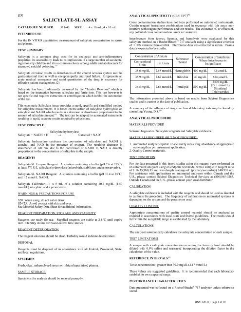 SALICYLATE-SL ASSAY - Sekisui Diagnostics