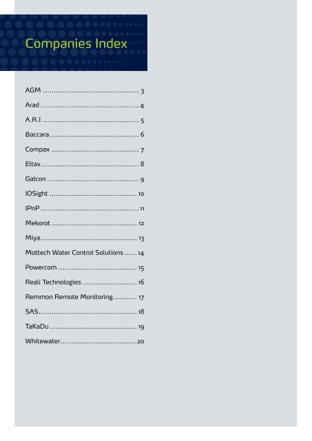 Israeli water companies catalogue for Control & Communication