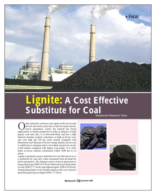 Lignite: A Cost Effective Substitute for Coal - Metalworld.co.in