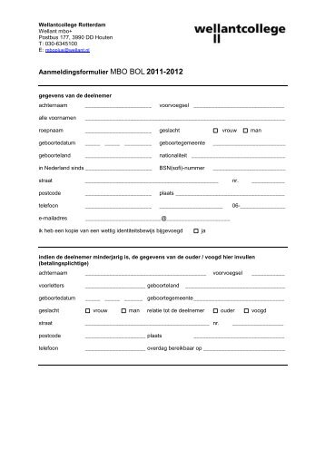 Wellant mbo+ aanmeldingsformulier 2011-2012 - Wellantcollege