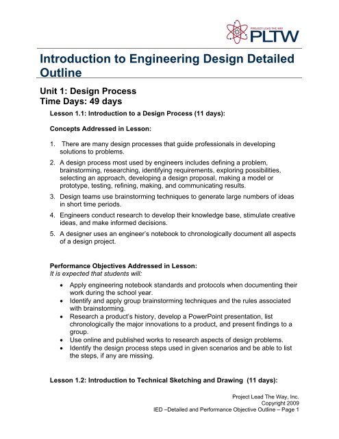 Introduction to Engineering Design Detailed Outline