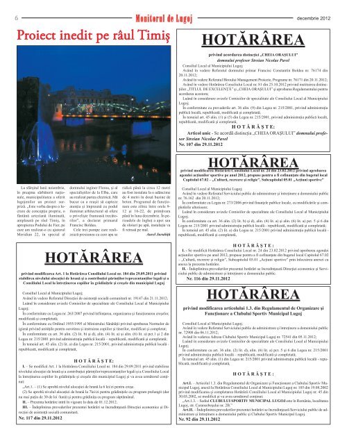 Monitorul de Lugoj Nr. 43 - Decembrie 2012 - PrimÄria Municipiului ...
