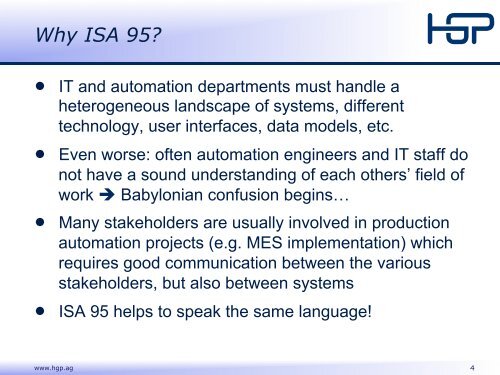 Beispiel einer I&A Analyse mit ISA-95 - HGP AG
