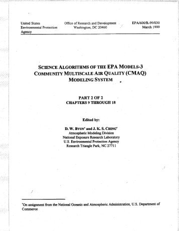 Science Algorithms EPA Models 3 Community Multiscale Air Quality ...