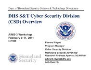 DHS S&T Cyber Security Division (CSD) Overview AIMS-3 ... - Caida