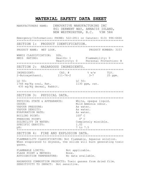 3103 Wetlook MSDS-December 2007.pdf - Northland Construction ...