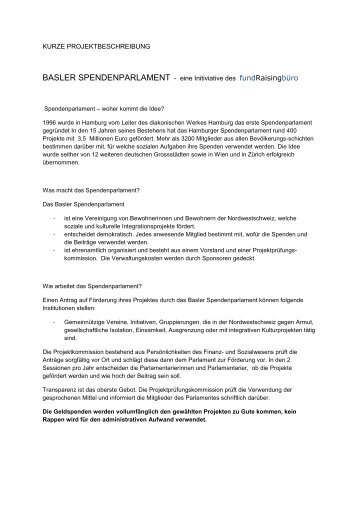 KURZE PROJEKTBESCHREIBUNG BASLER SPENDENPARLAMENT