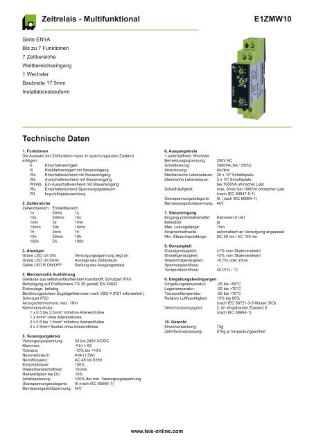 E1ZMW10 Zeitrelais - Multifunktional Technische Daten