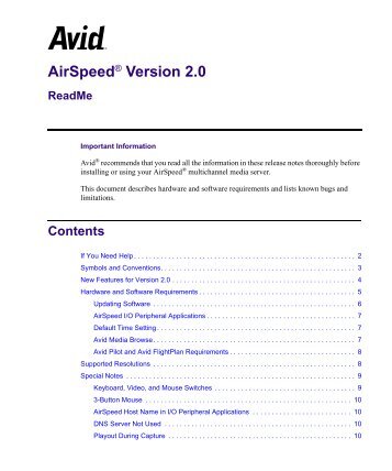 AirSpeed Version 2.0 ReadMe - Avid