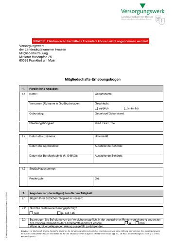 Fragebogen Altersrente - Versorgungswerk der LandesÃ¤rztekammer ...