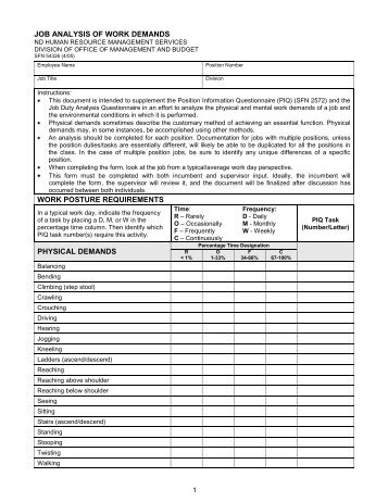 ESSENTIAL JOB ANALYSIS OF WORK CONDITIONS