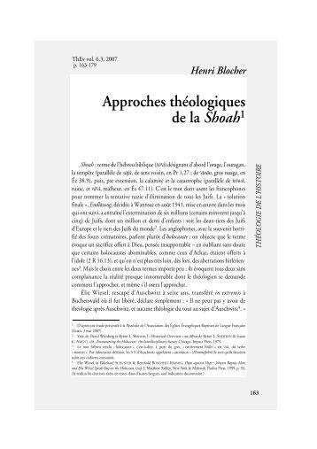 Henri Blocher Approches théologiques de la Shoah1