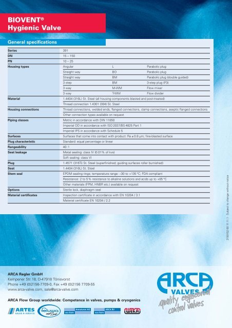 BIOVENTÂ® Hygienic Valve - Cross Technical Services