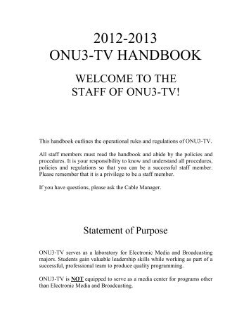 ONU-3 TV Policies and Operational Manual