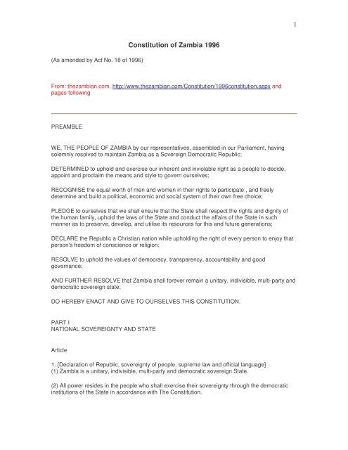 constitution of zambia 1996