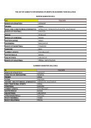 LIST OF SUBJECT FOR ACADEMIC YEAR 2011/2012