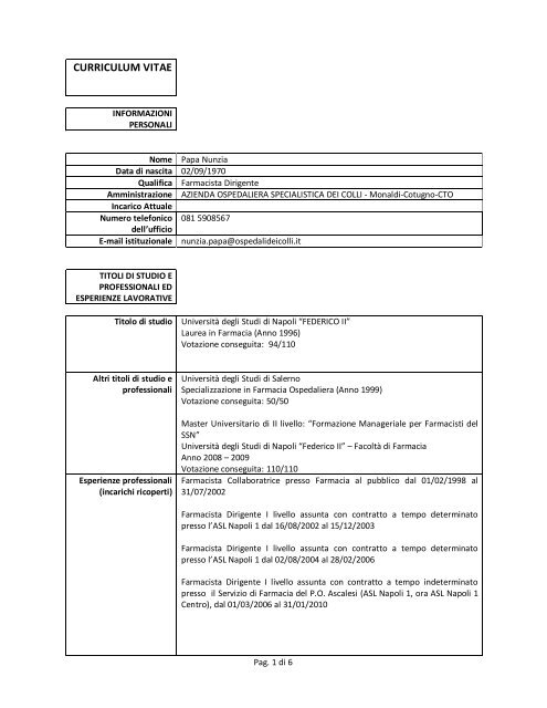 curriculum vitae - Ospedali dei Colli