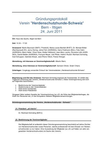 GrÃ¼ndungsprotokoll Verein "Herdenschutzhunde-Schweiz" Bern ...