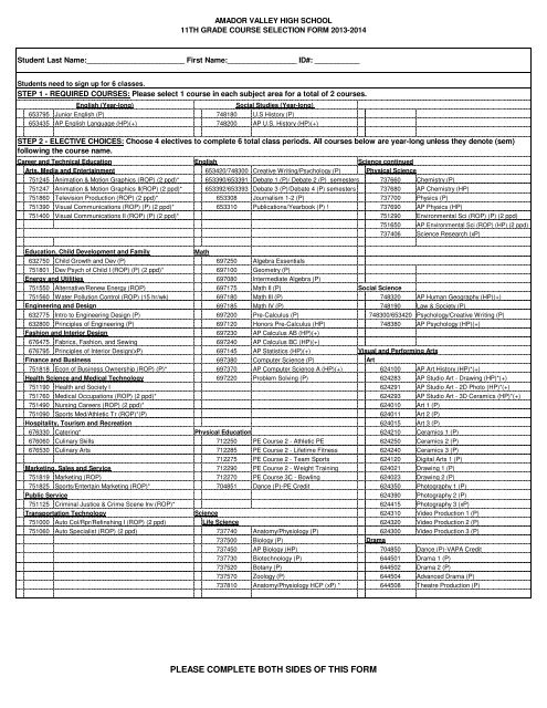 Grade 11 Course Selection Form