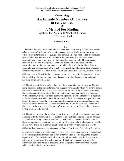 An Infinite Number Of Curves â«= Pdx