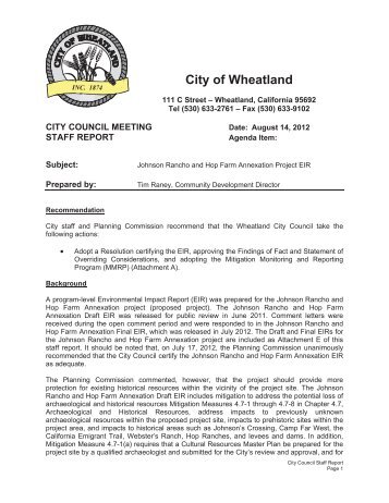 Johnson Rancho and Hop Farm Annexation ... - City of Wheatland