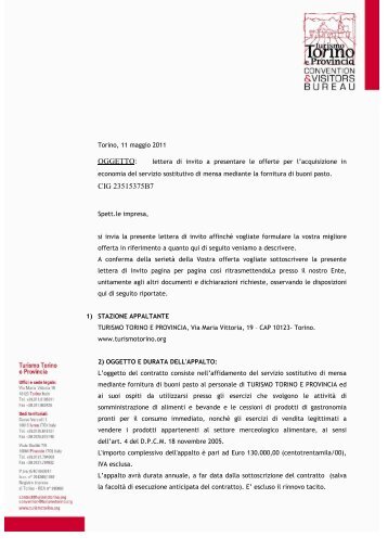 lettera invito gara buoni pasto 11-05-11 - Turismo Torino