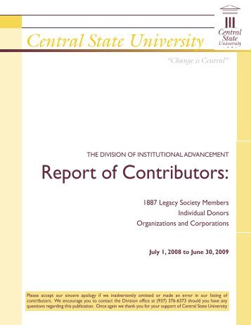 Contributors Report 7-1-08 to 6-30-09 - Central State University