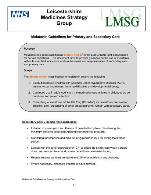 Melatonin Guidelines for Primary and Secondary Care